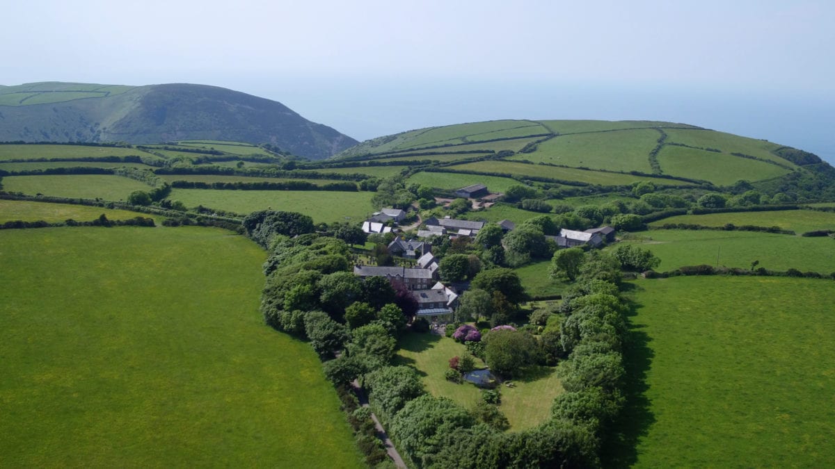 a aerial picture of the cottages, large gardens and surrounding fields